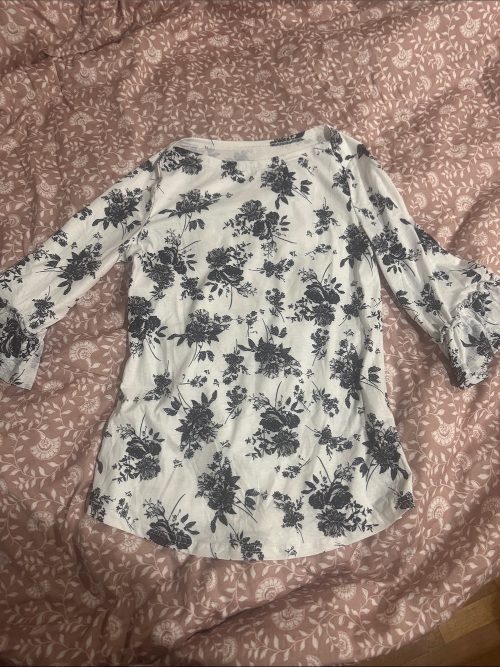 Women's White Floral Print 3/4 Sleeve Top